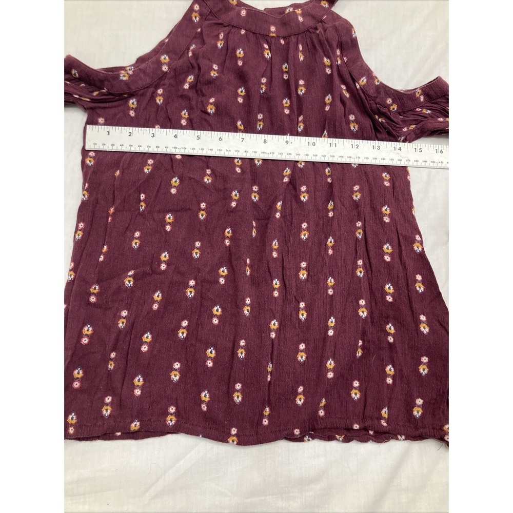 Hollister Top Women's S Burgundy Flower Pattern Long Sleeve - Picture 4 of 6